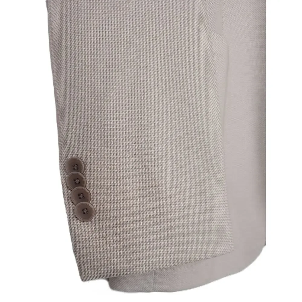 Bar III Mens Slim Fit Sport Coat Blazer 36R Beige Micro Zig Zag Stretch Knit NWT